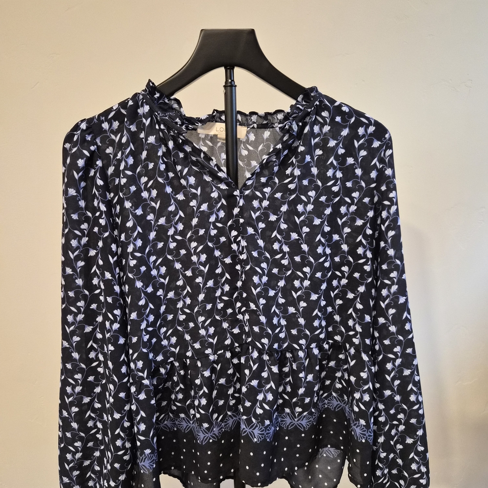LOFT Black and Blue Floral Blouse